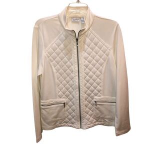 Chicos Zenergy Size 1 Medium Off White Quilted Mock Neck Full Zip Pockets Jacket